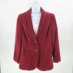 St Michael Vintage women's corduroy Red Blazer  Large 80's Office Career church